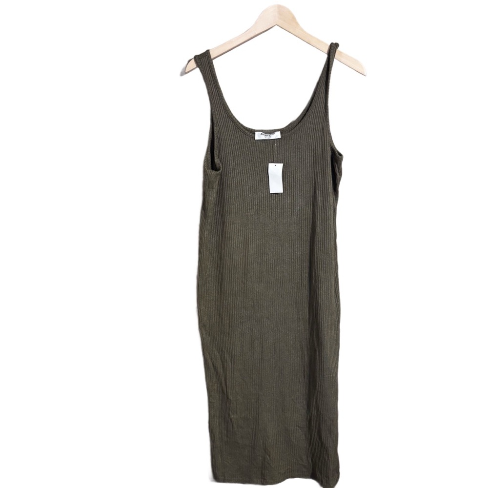 New Double Zero Brand Olive Green Ribbed Fitted Dress Women’s Size L